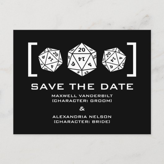 Black D20 Dice Gamer Save the Date Postcard Ankündigungspostkarte (Vorderseite)