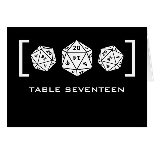 Black D20 Dice Gamer Tischnummer Card (Vorderseite (Horizontal))