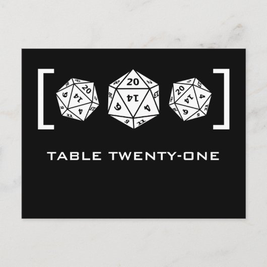 Black D20 Dice Gamer Tischnummer Postcard (Vorderseite)