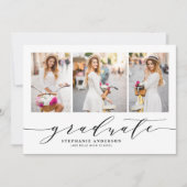 Black Dainty Script Drei-Foto-Abschluss Ankündigung (Vorderseite)