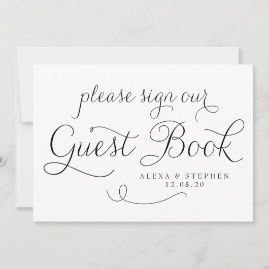 Black Dainty Script Guest Book Wedding Sign Einladung (Vorderseite)
