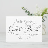 Black Dainty Script Guest Book Wedding Sign Einladung (Stehend Vorderseite)
