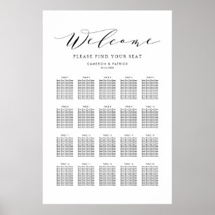 Black Dainty Script Seating Chart Poster