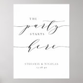 Black Dainty Script The Party Starts Here Wedding Poster (Vorne)