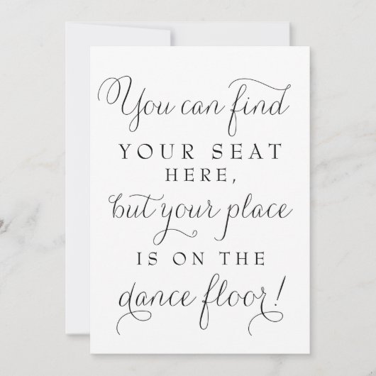 Black Dainty Script Wedding Find your Seat Sign Einladung (Vorderseite)