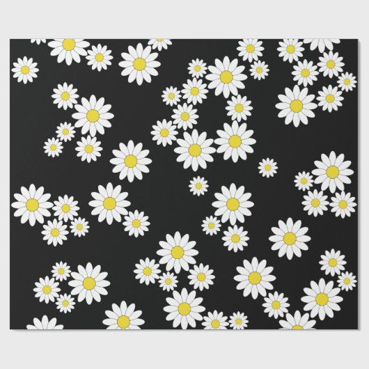 Black Daisy Wrapping Paper Geschenkpapier (Flach)