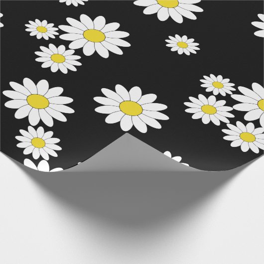 Black Daisy Wrapping Paper Geschenkpapier (Ecke)