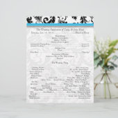 Black Damak Wirbel Bright Aqua Wedding Program (Stehend Vorderseite)