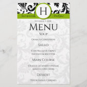 Black Damak Wirbel Monogram Apple Green Menu (Vorderseite)