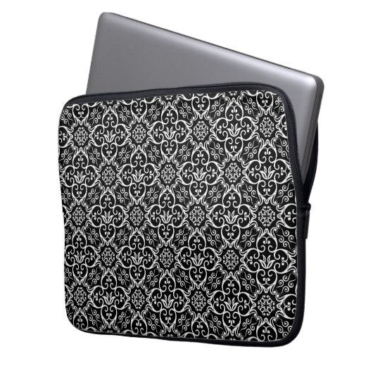 Black Damaks Pattern Laptop-Sieb Laptopschutzhülle (Vorderseite Links)