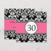 Black Damask 30. Geburtstag Einladungen Rosa (Vorne/Hinten)