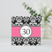 Black Damask 30. Geburtstag Einladungen Rosa (Stehend Vorderseite)