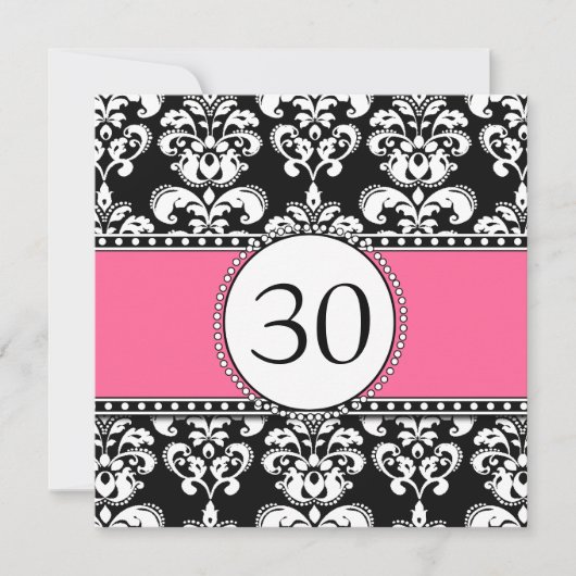 Black Damask 30. Geburtstag Einladungen Rosa (Vorderseite)