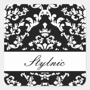 Black Damask #3 @ Stylnic mit individuellem Text Quadratischer Aufkleber