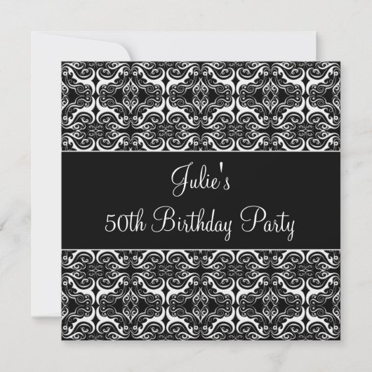 Black Damask 50. Geburtstagsparty Einladung 50. (Vorderseite)