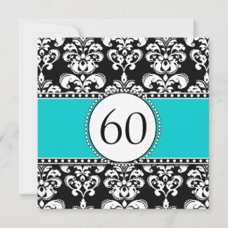 Black Damask 60. Geburtstag Einladung| Aquamarines Einladung