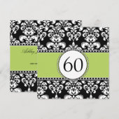 Black Damask 60. Geburtstag Einladung| Grün Einladung (Vorne/Hinten)