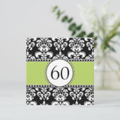 Black Damask 60. Geburtstag Einladung| Grün Einladung (Stehend Vorderseite)