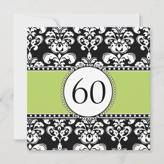 Black Damask 60. Geburtstag Einladung| Grün Einladung (Vorderseite)