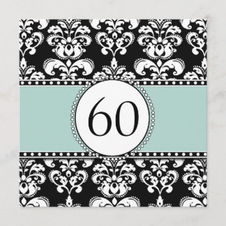 Black Damask 60. Geburtstag Einladung| Münzgrün Einladung