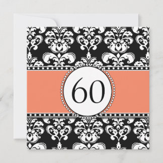 Black Damask 60. Geburtstag Einladung| Orange Einladung