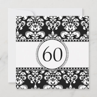 Black Damask 60. Geburtstag Einladung| weiß Einladung