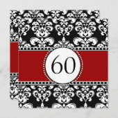 Black Damask 60. Geburtstag Einladungen Rot (Vorne/Hinten)