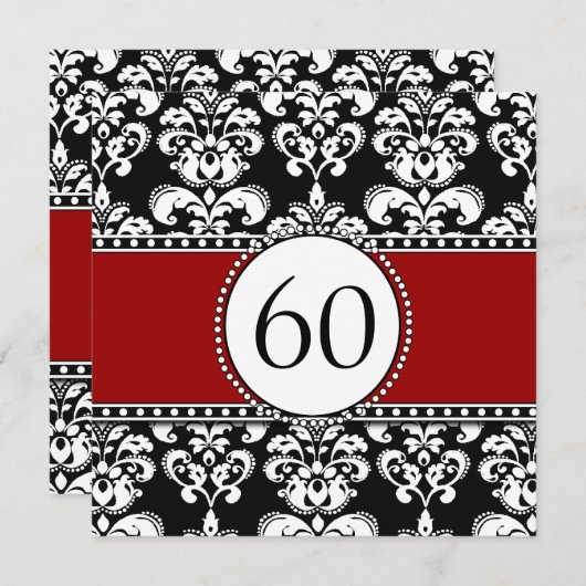 Black Damask 60. Geburtstag Einladungen Rot (Vorne/Hinten)