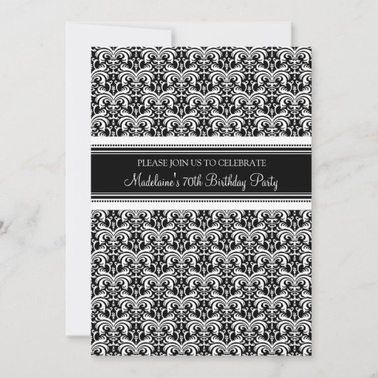 Black Damask 70. Geburtstagsparty Einladungen (Vorderseite)