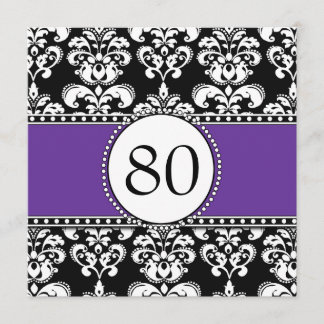Black Damask 80. Geburtstag Einladungen Lila