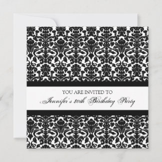 Black Damask 80. Geburtstagsparty Einladungen