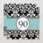 Black Damask 90. Geburtstag Einladungen Blau (Vorne/Hinten)