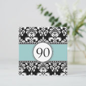 Black Damask 90. Geburtstag Einladungen Blau (Stehend Vorderseite)