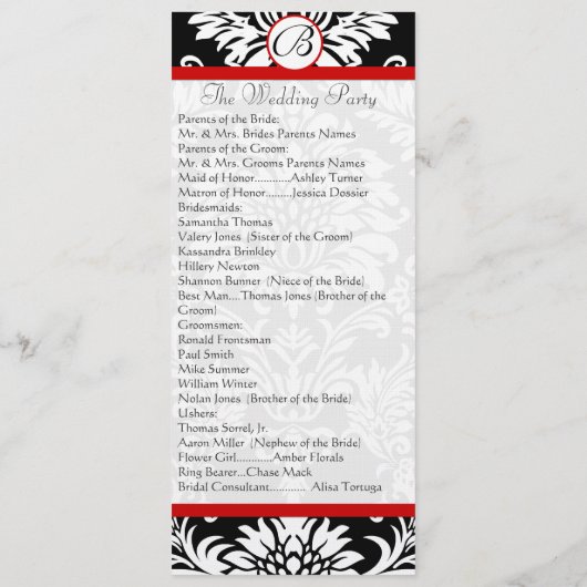 Black Damask 9x4 Red Trim Wedding Program Programm (Rückseite)