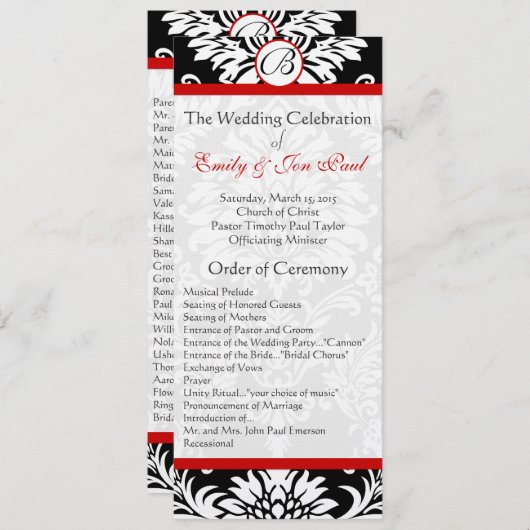 Black Damask 9x4 Red Trim Wedding Program Programm (Vorne/Hinten)