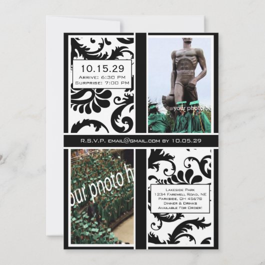 Black Damask Abschluss Abschiedsveranstaltung Einladung (Rückseite)