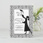 Black Damask Abschluss Einladung Silhouette Grad (Stehend Vorderseite)