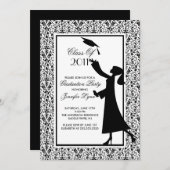 Black Damask Abschluss Einladung Silhouette Grad (Vorne/Hinten)