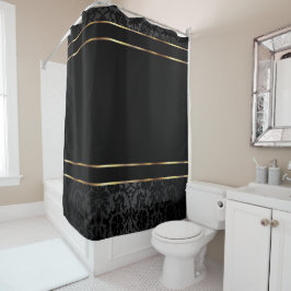 Black Damask and Gold Bar Design Duschvorhang