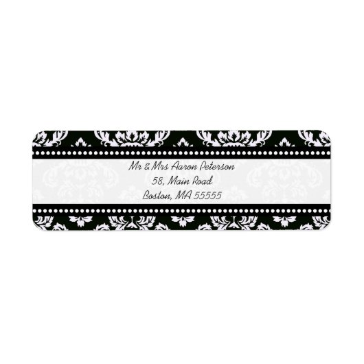 Black Damask Anpassbare Adressenmarken (Vorne)