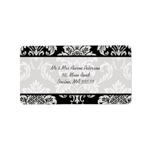 Black Damask Anpassbare Adressenmarken Adressaufkleber (Vorne)