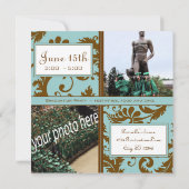 Black Damask Aqua Blue Abschluss Einladung (Rückseite)