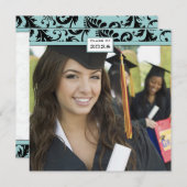 Black Damask Aqua Blue Abschluss Einladung (Vorne/Hinten)