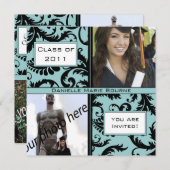 Black Damask Aqua Blue Abschluss Einladung (Vorne/Hinten)