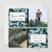 Black Damask Aqua Blue Abschluss Einladung (Rückseite)