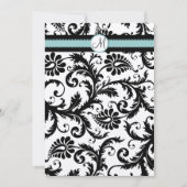 Black Damask Aqua Blue Aquamarin Hochzeitseinladun Einladung (Vorderseite)
