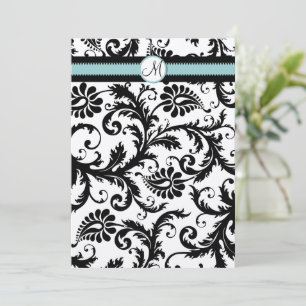 Black Damask Aqua Blue Aquamarin Hochzeitseinladun Einladung