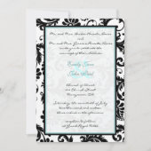 Black Damask Aqua Blue Monogram Wedding Einladung (Vorderseite)
