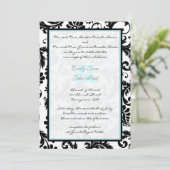Black Damask Aqua Blue Monogram Wedding Einladung (Stehend Vorderseite)