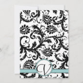 Black Damask Aqua Blue Monogram Wedding Einladung (Rückseite)